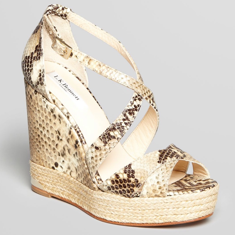 L.K. Bennett Platform Wedge Sandals in Snake Print